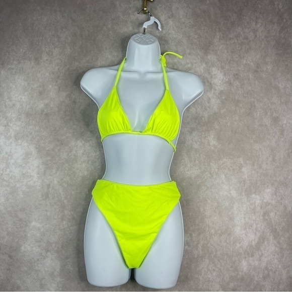 AEXAE Neon Tyra Tie Neck Top W/ Triangle High Cut Bottom Bikini Women's M NWOT - Picture 1 of 6